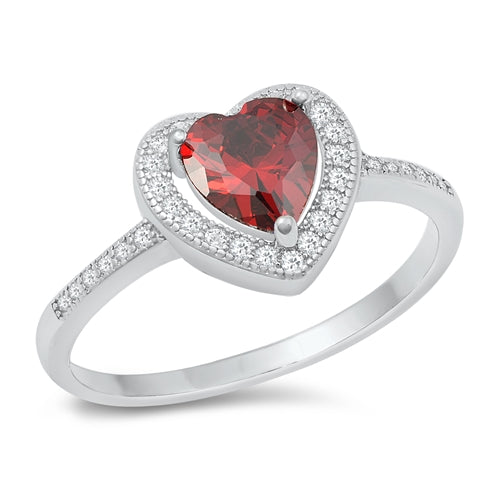 .925 Sterling Silver Garnet CZ & Clear CZ Ring
