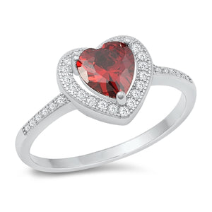 .925 Sterling Silver Garnet CZ & Clear CZ Ring