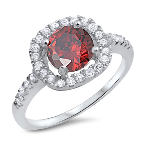.925 Sterling Silver Garnet CZ W/ Clear CZ Ring