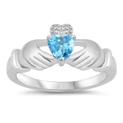 .925 Sterling Silver Blue Topaz CZ Heart Ring