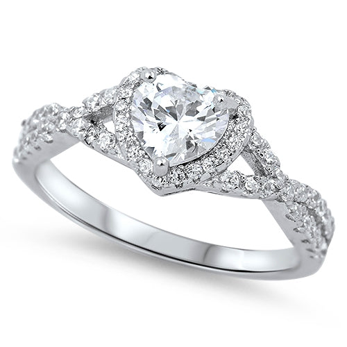 .925 Sterling Silver Heart Clear CZ Ring