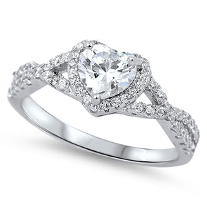 .925 Sterling Silver Heart Clear CZ Ring