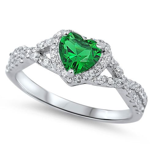.925 Sterling Silver Emerald Heart Ring