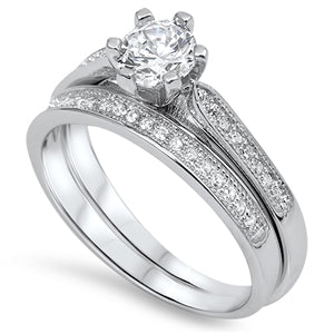 .925 Sterling Silver Wedding Ring Clear CZ