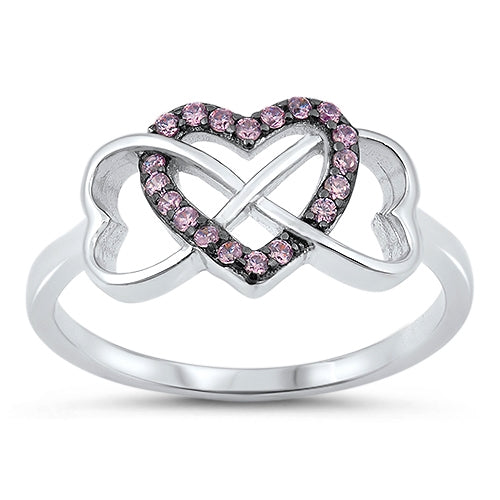 .925 Sterling Silver Pink CZ Heart Ring