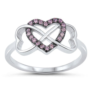 .925 Sterling Silver Pink CZ Heart Ring