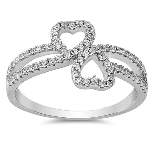 .925 Sterling Silver Double White CZ Heart Ring