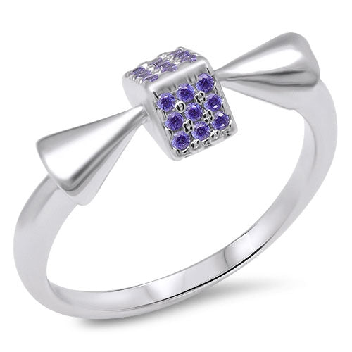 .925 Sterling Silver Amethyst Colored Crystal Square Ring