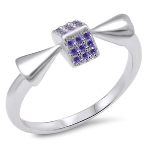 .925 Sterling Silver Amethyst Colored Crystal Square Ring