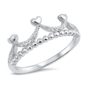 .925 Sterling Silver Crown W/ Hearts Ring