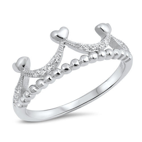 .925 Sterling Silver Crown W/ Hearts Ring