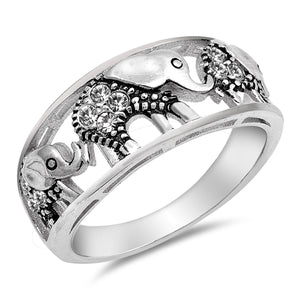 .925 Sterling Silver Elephant White CZ Ring