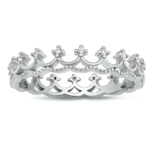 .925 Sterling Silver Crown W/ Clear CZ Band