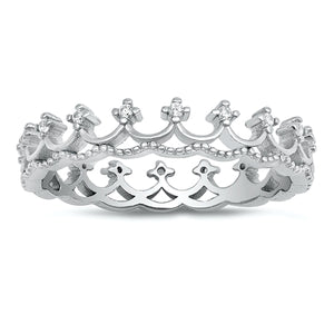 .925 Sterling Silver Crown W/ Clear CZ Band