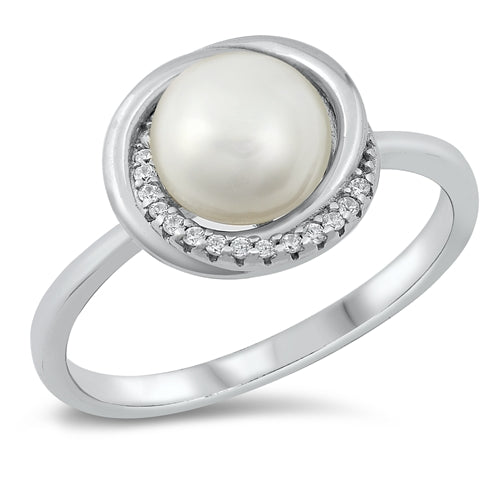 .925 Sterling Silver Swirl W/ Pearl Ring