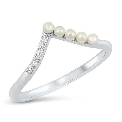 .925 Sterling Silver Pearls & CZ Ring
