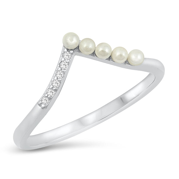 .925 Sterling Silver Pearls & CZ Ring