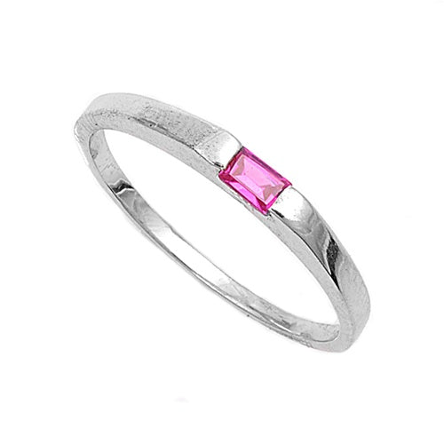 .925 Sterling Silver Ruby Colored Stone Baby Ring