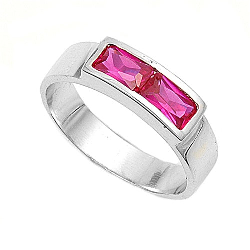 .925 Sterling Silver Ruby Color Stone Baby Ring