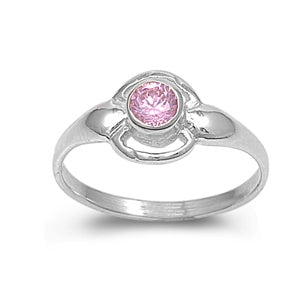 .925 Sterling Silver Pink CZ Baby Ring