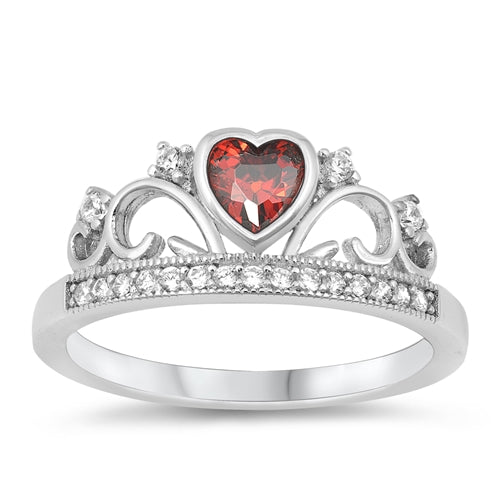 .925 Sterling Silver Garnet W/ Clear CZ Ring