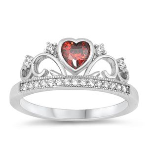 .925 Sterling Silver Garnet W/ Clear CZ Ring