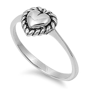 .925 Sterling Silver Rope W/ Heart Ring