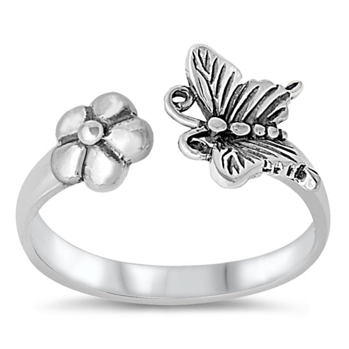 .925 Sterling Silver Flower & Butterfly Ring