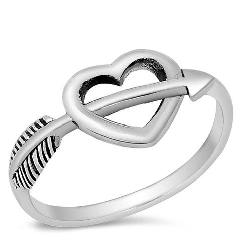 .925 Sterling Silver Heart W/ Arrow Ring