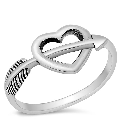 .925 Sterling Silver Heart W/ Arrow Ring