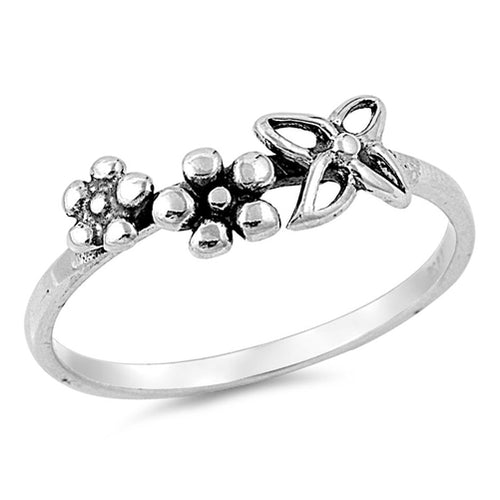 .925 Sterling Silver Flowers Ring