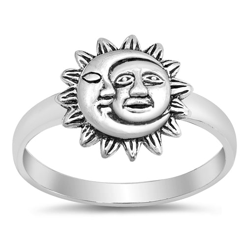 .925 Sterling Silver Moon & Sun Ring