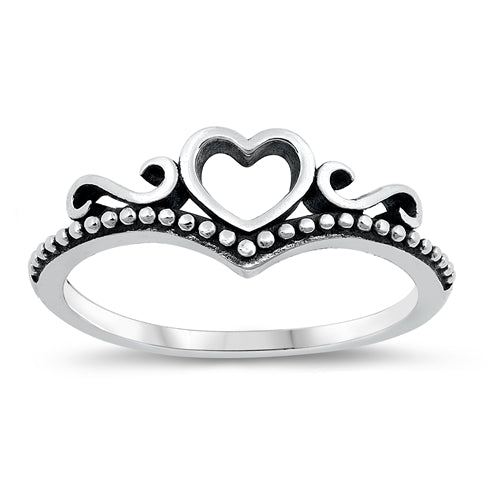 .925 Sterling Silver Crown & Heart Ring