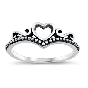 .925 Sterling Silver Crown & Heart Ring