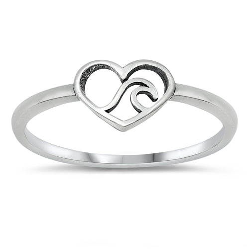 .925 Sterling Silver Heart & Wave Ring