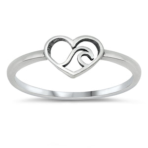.925 Sterling Silver Heart & Wave Ring