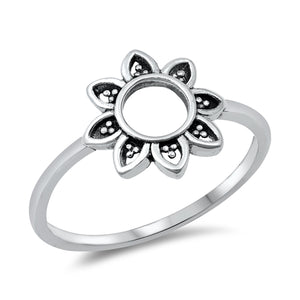 .925 Sterling Silver Hollow Flower Ring