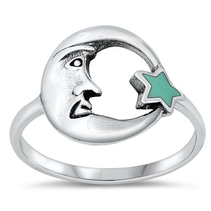 .925 Sterling Silver Moon & Star Ring