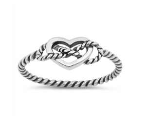 .925 Sterling Silver Heart W/ Rope Ring