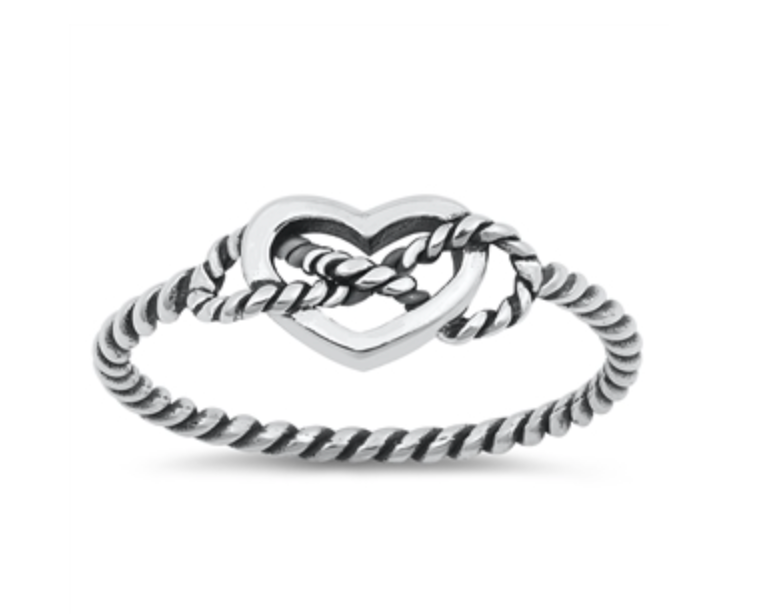 .925 Sterling Silver Heart W/ Rope Ring