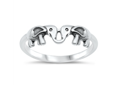 .925 Sterling Silver Elephant Couple Ring
