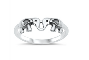.925 Sterling Silver Elephant Couple Ring