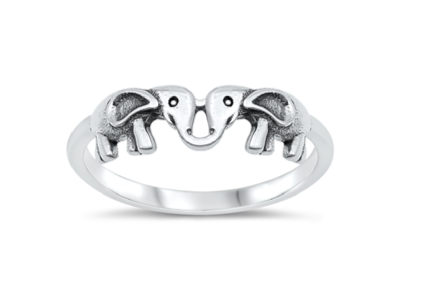 .925 Sterling Silver Elephant Couple Ring
