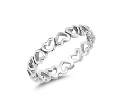 .925 Sterling Silver Heart Band