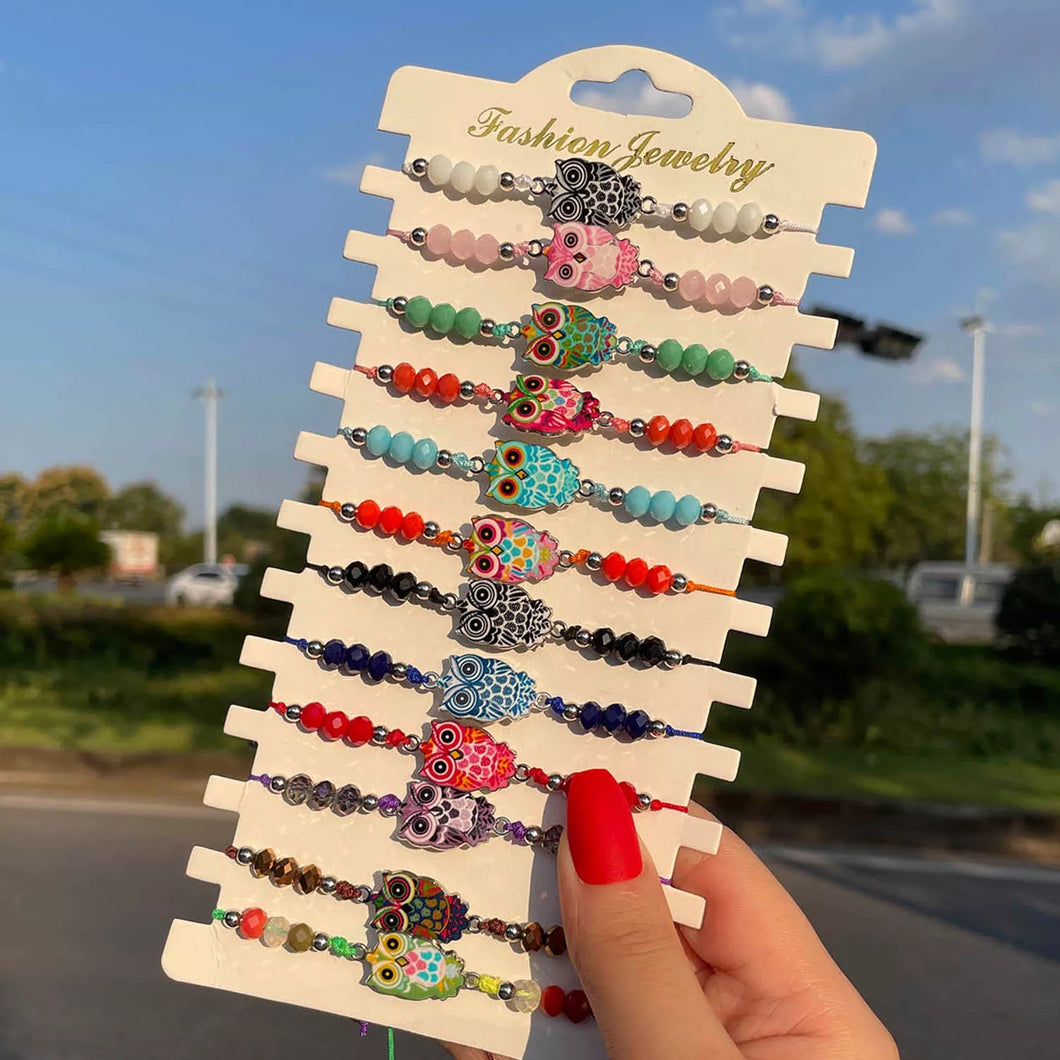 12 pieces adjustable multicolor Owl bracelets