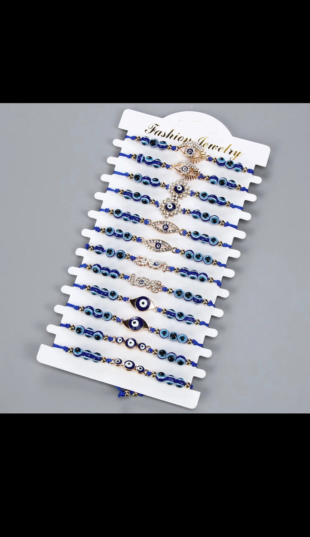 12 pieces of blue evil eye mix charm bracelets