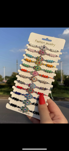 12 pieces of Hamsa hand multicolor adjustable bracelets