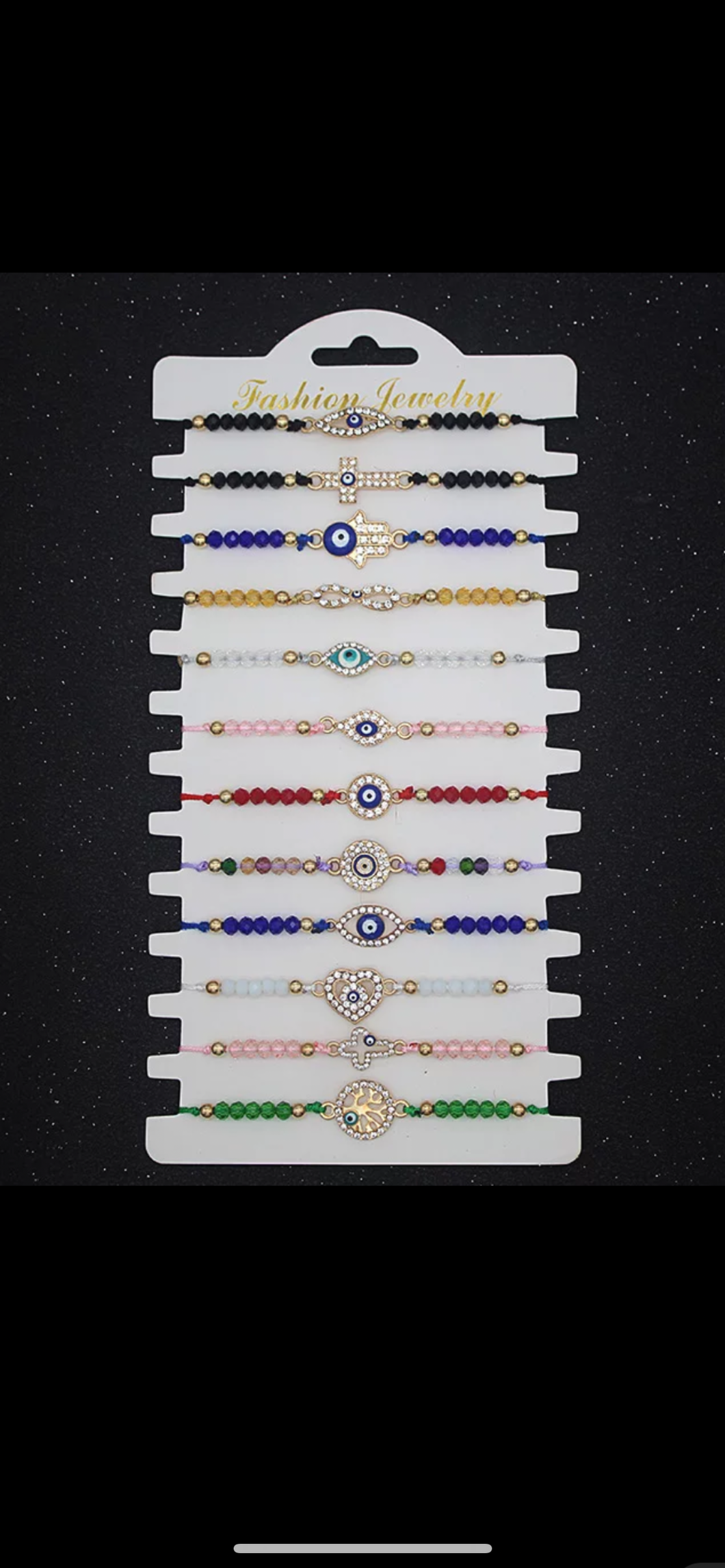 12 pieces of multicolor evil eye bracelets.