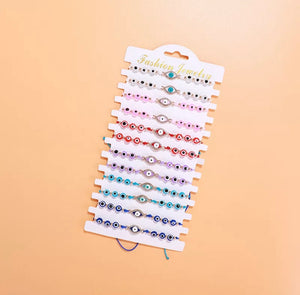 12 Pieces of multicolor adjustable evil eye bracelets