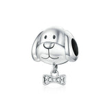 925 Sterling Silver Cute Dog with Bone Beads Charm Precious Jewelry For Women Fit DIY Bracelet